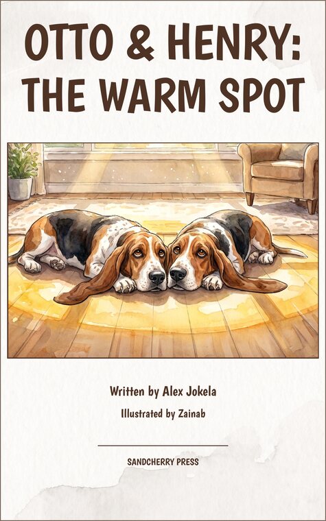 Cover of Otto & Henry: The Warm Spot: two basset hounds lie nose to nose in a patch of afternoon sun